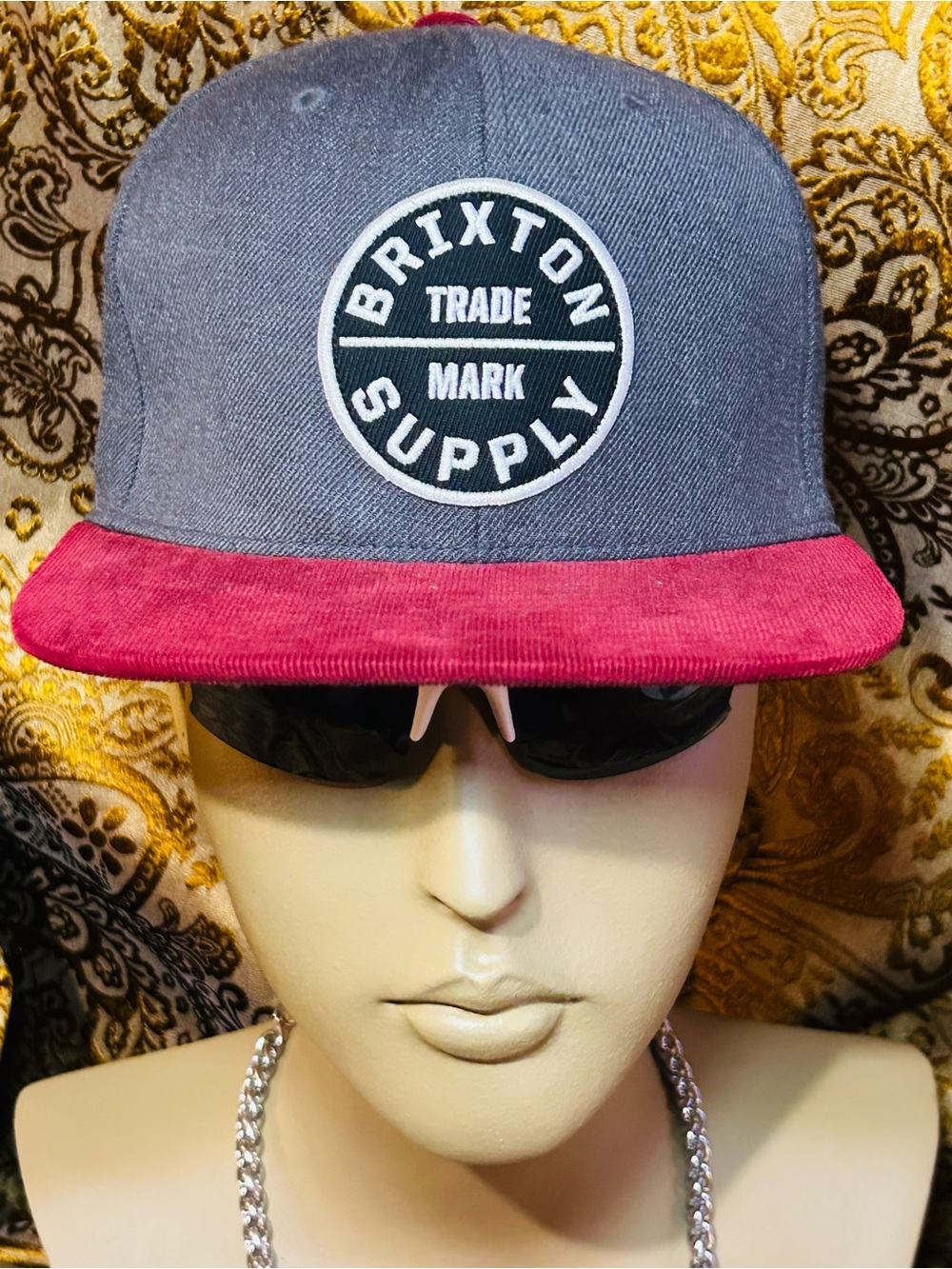 Brixton Two-Tone Snapback Hat - Gray Crown with Pink Brim
